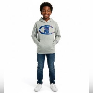 Champion Lightweight Large Logo Grey Hoodie Youth Boy Large